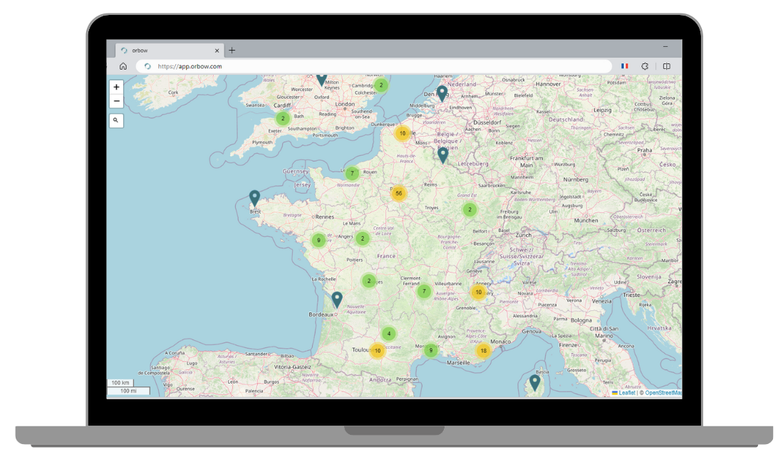 Ordinateur portable affichant l'application Orbow à l'écran